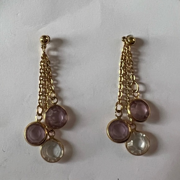 Vintage Lavender and Gold Dangle Earrings - Picture 2 of 4